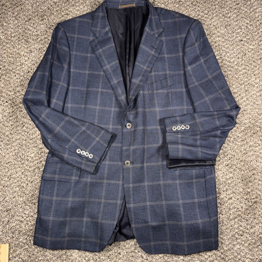 Napoli di Nordstrom Loro Piana 46L Cashmere Blazer Blue Plaid Sport Coat  Mens